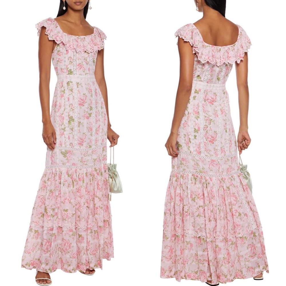 Loveshackfancy Nico ruffled floral print maxi dress
